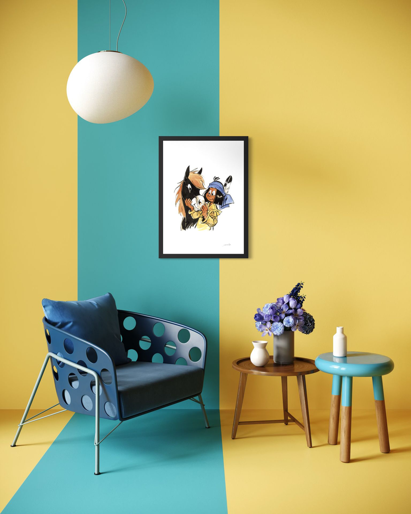 Portrait Yakari et PT_in situ_2©Derib_50x70_web_signé.webp